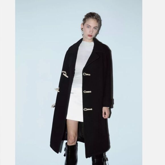 Zara Wool Blend Coat With Toggles New Large - Picture 2 of 8